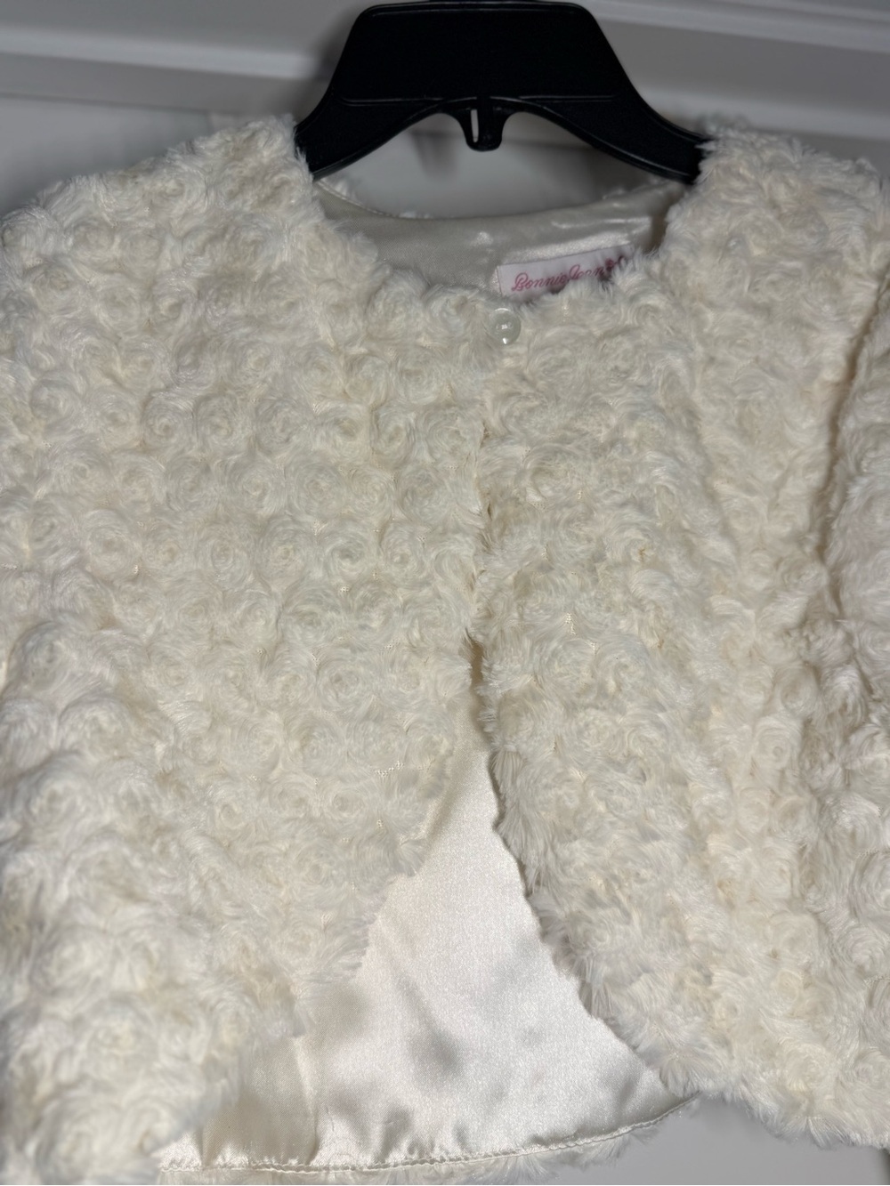 Bonnie Jean Cream Faux Fur Cropped Jacket for Girls